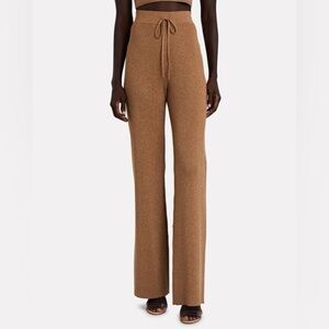 ALC Quentin Pull-On Ribbed Knit Wide-Leg Pant Brown Gold Metallic Medium